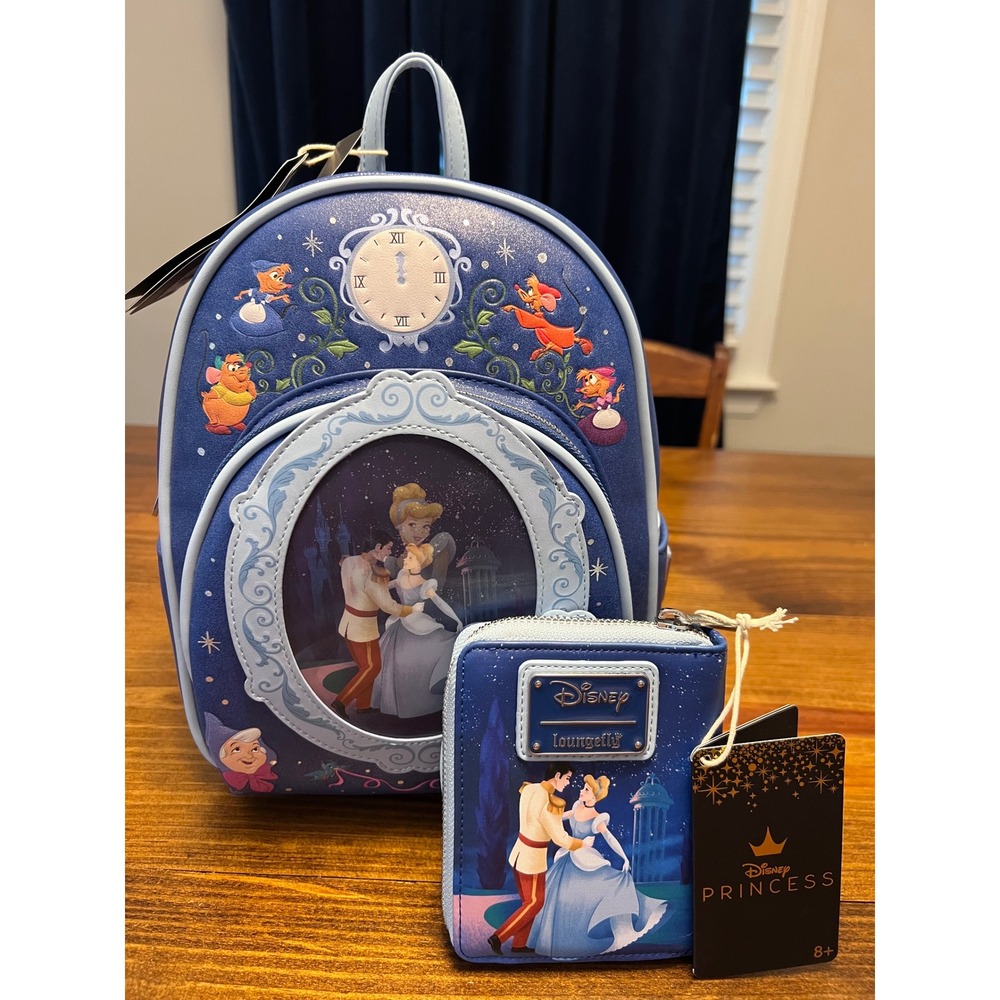 Loungefly Cinderella Mini Backpack & Wallet Set Women Blue Lenticular NWT‎